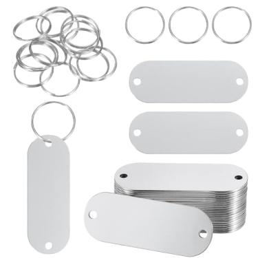 Imagem de PATIKIL 20 peças em branco para estampagem de metal, etiquetas de nome de 5 cm de aço inoxidável, placas de metal, disco de placa com 2 furos, chaveiro para gravação a laser, etiquetas de coleira de