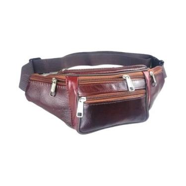 Imagem de Bolsa De Cintura Masculina Em Couro Legítimo Com Cadeado Para Celular,