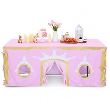 Imagem de Oudain Toalha de mesa grande de 3 m x 2,3 m de casinha de brinquedo, capa de barraca, casa de brinquedo para ambientes internos e externos, acessório para festa de aniversário, playground (cores rosa