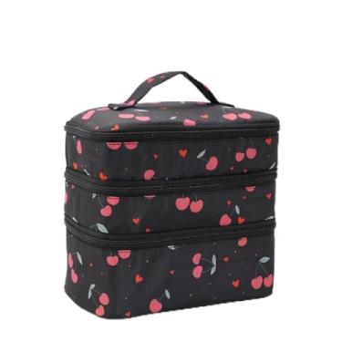 Imagem de Bolsa de maquiagem Millennium Style, bolsa de armazenamento de maquiagem com compartimento independente portátil de três camadas, fecho de zíper de grande capacidade para beleza e produtos de higiene