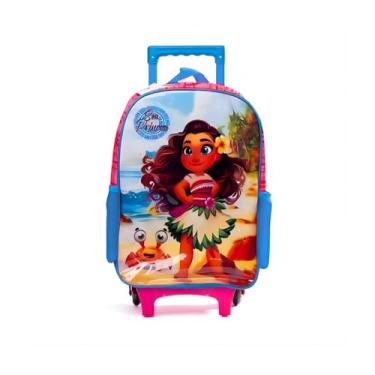 Imagem de Mochila de Rodinhas Infantil, Rosa e Azul, Poliéster, 40x30x14.5cm, 17 Litros, Tema Tropical, com Alça Retrátil