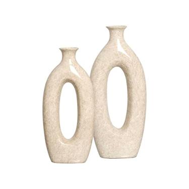 Imagem de Vaso Decorativo de Mesa Bege de Cerâmica Dupla Taj Marmorizado Petra