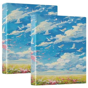 Imagem de Pacote com 2 pastas grandes para enfermeiras em flor de cerejeira pássaros voadores no céu, 27 x 31,5 cm, material escolar