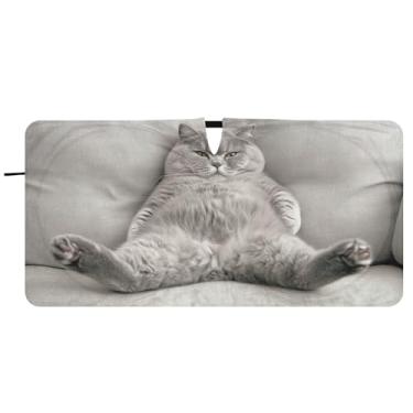 Imagem de Guarda-sóis de carro com pose de sofá de gato gordo engraçado personalizado para para-brisa dobrável animal automotivo protetor solar, 76 cm x 149 cm