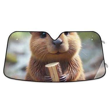 Imagem de Toldo de sol personalizado animal castor fofo para para-brisa de carro bonito retrátil dobrável caminhão carro persianas para janelas dianteiras automotivo L, 144,8 cm x 80 cm