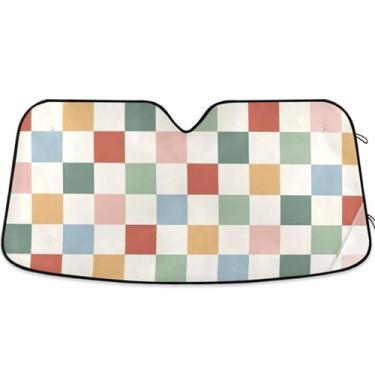 Imagem de Guarda-sol de tabuleiro de xadrez arco-íris para para-brisa de carro Cortinas retráteis personalizadas para janelas frontais floral automotivo L, 144,8 cm x 80 cm
