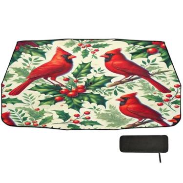 Imagem de Pássaros vermelhos de Natal azevinho toldo de carro dobrável guarda-chuva para-brisa proteção de isolamento térmico persianas de janela de carro SUV 147 x 75 cm acessórios de resfriamento de carro
