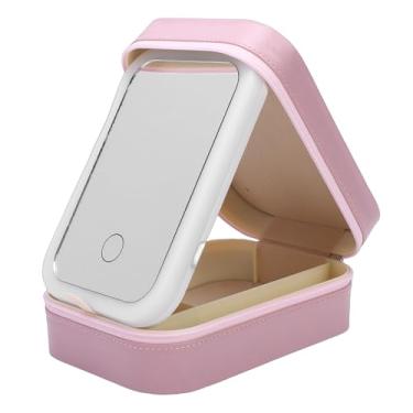 Imagem de Brrnoo Espelho de Maquiagem LED Portátil, Espelho de Maquiagem Com Luz Regulável de 3 Temperaturas de Cor Com Bateria Recarregável Embutida para Viagens, Caixa de Joias Organizadora de (Rosa)