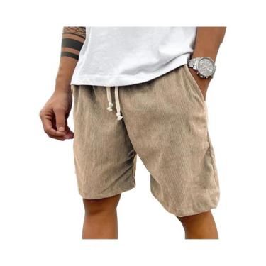 Imagem de Bermudas Casuais Masculinas De Veludo Cotelê Com Cintura Elástica Esti