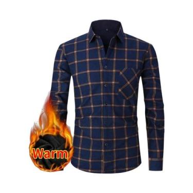 Imagem de Camisa Masculina plus Size De Manga Longa Xadrez Quente De Lã Grossa P