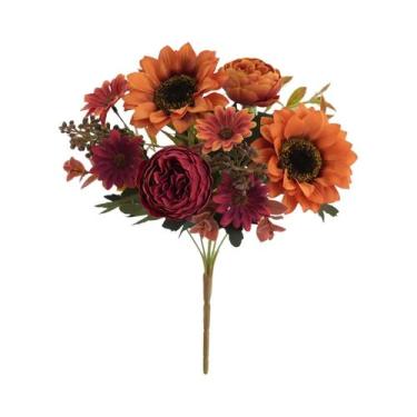 Imagem de Buquê De Flores Artificiais De Girassóis E Peônias Em Seda Para Decora