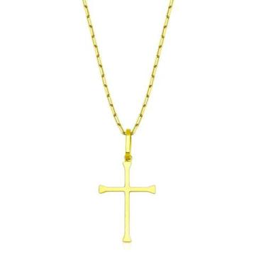 Imagem de Corrente Cordão Cadeado 60cm Pingente Crucifixo Ouro 18k 750 - DR Joia