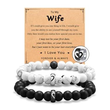 Imagem de Long tiantian Pulseira de casal que brilha no escuro combinando casal coração, lua, estrela, gato, berloque, pulseiras com contas para presentes de namorado e namorada, Medium, Nylon, Ágata