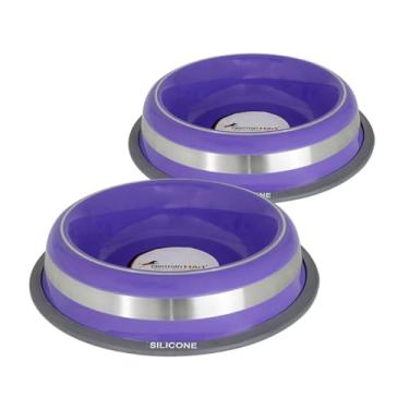 Imagem de Comedouros Inox para Pets Roxo 850ml - Kit Duplo Antiderrapante e Resistente à Corrosão - Ideal para Alimentação Segura Germanhart