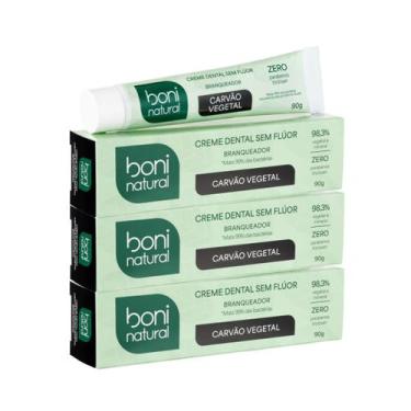 Imagem de Kit 3X Creme Dental Boni Natural Menta e Carvão Vegetal 90g