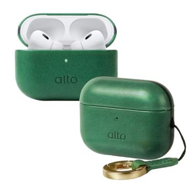 Imagem de alto Capa de couro italiano compatível com AirPods Pro 3ª geração 2025 mulheres homens capa rígida protetora suporta carregamento sem fio LED visível (verde floresta)