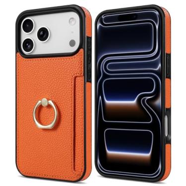 Imagem de HTVJFXCapa Carteira de Couro para iPhone 11 Pro Max com Suporte para Cartões e Anel de Fixação (Para iPhone 11 Pro Max/Laranja)