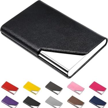 Imagem de Porta-cartões vertical de negócios – Estojo para cartão de armazenamento de escritório (preto elegante com detalhes metálicos)