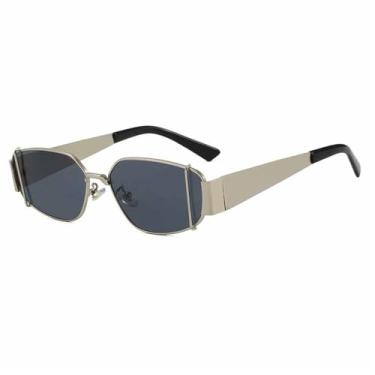 Imagem de Óculos de Sol Femininos com Armação Oval em Metal Punk, Proteção UV400 para Esportes ao Ar Livre, Corrida e Ciclismo, Cinza Prateado