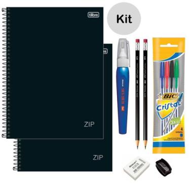 Imagem de Kit Caderno Universitário Capa Dura Preto 80fls 2un Tilibra + Kit Esco