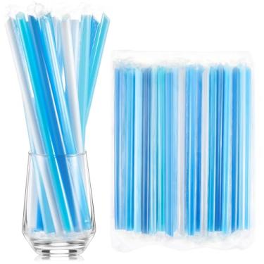 Imagem de Tessco for you Canudos de Smoothie Jumbo Granel Grande Plástico Descartável Bolhas Canudos de Chá de Boca Larga Embalados Individualmente para Beber Milkshakes Caseiros Altos (24 cm, Azul, 100 Peças)