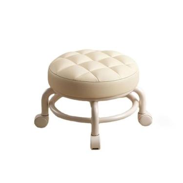 Imagem de 360 Graus Girando Pequenos Banquinhos Com Rodas Giratórias, Tecido De Couro Baixo, Adequado Para Troca De Calçados, Maquiagem, Reparo De Pé, Spa De Massagem E Cadeira De Escritório Em Ca(Color:branco)