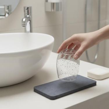 Imagem de Conjunto de porta-copos absorventes e tapetes de pia de secagem rápida para balcão de banheiro parceiros de superfície de cozinha uso doméstico 2 peças (cinza escuro, 16 x 7,9 cm)