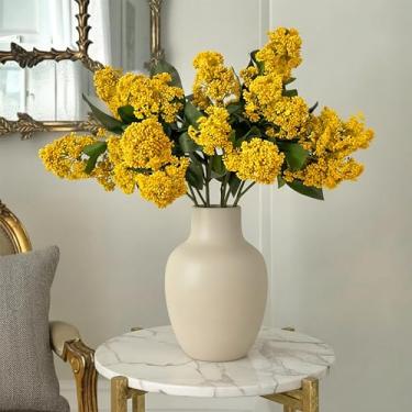 Imagem de Maysing 4 peças de caule artificial Skimmia com folhas, haste longa realista de 56 cm, flores falsas para decoração de casa, decoração de casamento, vaso de mesa, centro de mesa, arranjo floral, buquê