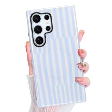 Imagem de Jefonha Capa magnética para Samsung Galaxy S24 Ultra fofa listrada para Galaxy s23 Ultra mulheres e homens, compatível com Magsafe, capa protetora de camada dupla, listras brancas e azuis