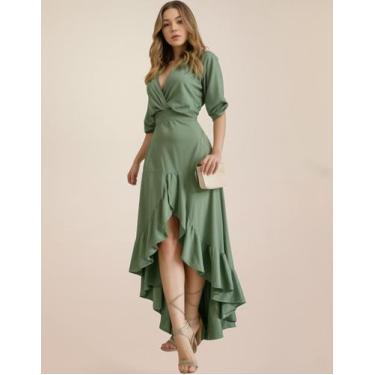 Imagem de Vestido Feminino Elegante Midi Mullet Com Babado - Casual Dress, Marsa