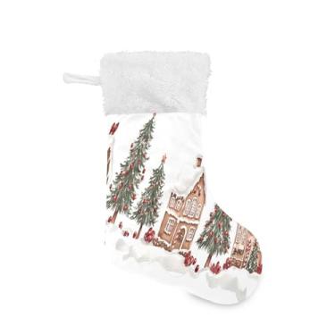 Imagem de Wassud Meias de Natal Aquarela Casa de Gengibre Grandes Meias de Natal 45,7 cm com Punho Branco Pendurado Decoração de Férias 1 Pacote