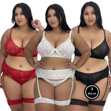 Imagem de Kit 3 Conjunto Plus Size Sutiã sem Bojo e Perneira - c8 KIT 3 AMÉLIA P