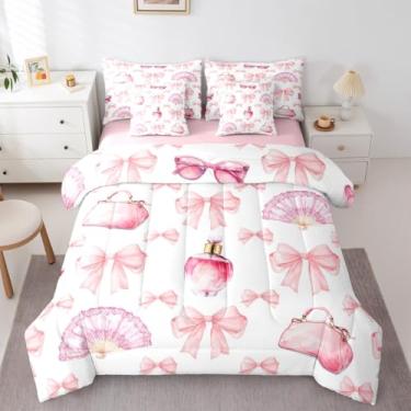 Imagem de Erosebridal Jogo de cama queen com laço e laço para meninas, crianças, em uma bolsa, com tema de maquiagem feminina, conjunto de lençol estilo princesa sonhadora, inserção de edredom de beleza