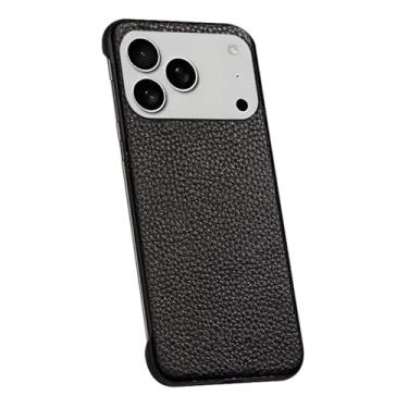 Imagem de Genérico Capa para iPhone 17 Pro/17 Pro MAX, capa de telemóvel antiderrapante de couro genuíno anti-impressões sem bordas finas (Black, 17 Pro)