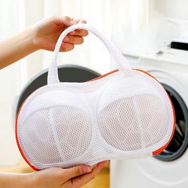 Imagem de Bolsa de roupa de malha portátil laranja para roupas íntimas e delicadas, design especial antideformação para máquina de lavar contendo andaime de cartilagem