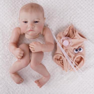 Imagem de DIY Bebê Reborn Boneca Silicone Com Pele Pintada À Mão Veias Visíveis 48cm Corpo de Pano Com Olhos e Chupeta (Não Montada)
