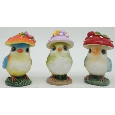 Imagem de pechpell 3 Piece Mushroom Birds Garden Statue Decor, 6.5×5.5 Inch Resin Cute Decorative Mushrooms Bird Figurines, Indoor Table Shelf Desk Art Sculpture Outdoor Porch Yard Patio Lawn Home Decorations