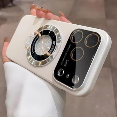 Imagem de SFDSUH Capa rígida fosca com suporte magnético para iPhone 16 Pro Max e proteção para a câmera (Para iPhone 16 Pro Max/Branco)