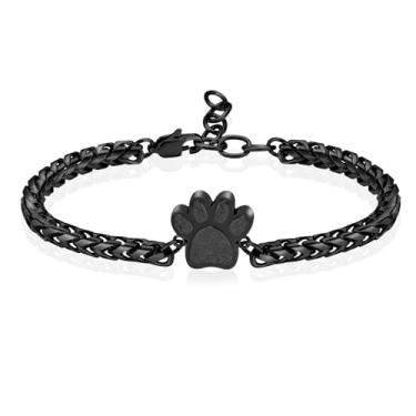 Imagem de mingkejw Pulseira de urna com estampa de pata para cinzas, joias de cremação de animais de estimação, pulseira de aço inoxidável, suporte de cinzas para animais de estimação/cão/gato, joias presentes