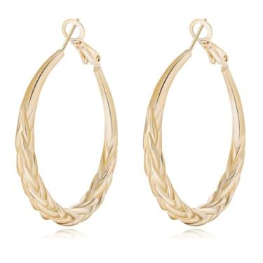Imagem de Brincos femininos em forma de U com padrão oco moderno banhado a ouro 18K cobre S925 prata pino retrô brincos de argola, Extra, Cobre, Sem pedra preciosa