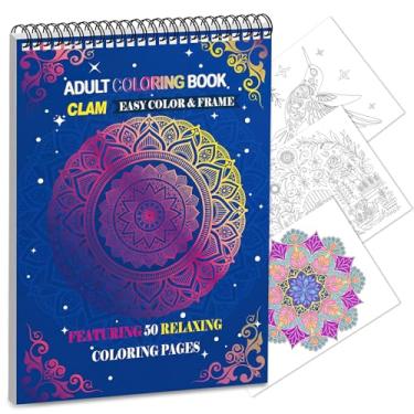 Imagem de Livro de colorir para relaxamento adulto: 50 mandalas, padrões de animais e flores de fácil a complexo, alívio do estresse mindfulness livro de colorir adulto encadernado em espiral 20,3 cm x 12