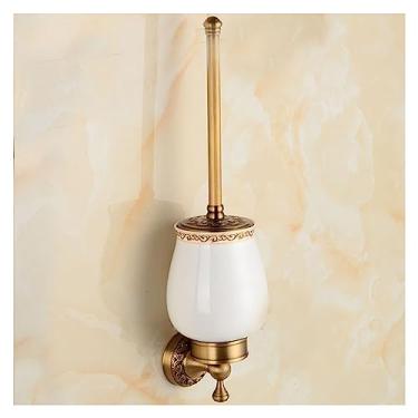 Imagem de Escova e suporte de vaso sanitário, conjunto de escova e suporte de vaso sanitário com alça de cobre, escova de banheiro para banheiro com suporte, acessórios de banheiro de limpeza profunda (tamanho