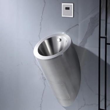 Imagem de pcagfaajmh Mictórios de aço inoxidável 304 para público, mictório masculino que economiza espaço, mictório de metal prateado, mictório comercial para banheiro masculino, pequeno urinol para banheiro