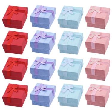 Imagem de Swpeet 32 peças, 4 cores, caixas de joias de 4 cores, 4 x 3,9 cm, com tampas e nó de fita decorativo, caixas de joias de papelão, embalagens de caixas de presente a granel para anel e brinco