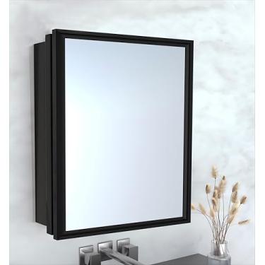 Imagem de FOMAYKO Armário de remédios para banheiro com espelho, montagem em superfície, armário de espelho de vaidade, armário de porta única casa de família com armazenamento (escova preta, 61 x 61 cm)