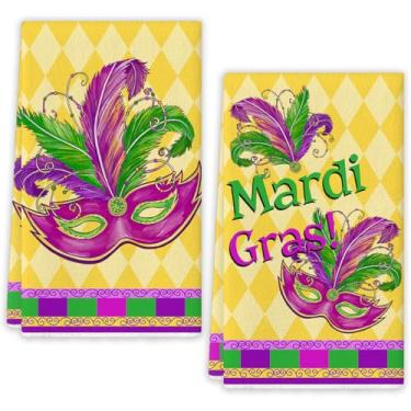 Imagem de Flaircave Conjunto decorativo de toalhas de cozinha de carnaval, toalhas de prato de carnaval, decoração de baile de máscaras de Nova Orleans, decorações de carnaval para festa em casa