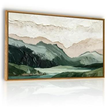 Imagem de QTUSYUR Arte abstrata de parede de montanha - Impressão de arte de paisagem agrícola grande - arte minimalista em tela oceânica verde sálvia bege para quarto e sala de estar - Imagem de parede