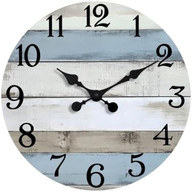 Imagem de JoFomp Relógios de parede de 40 cm operados por bateria, relógio de parede silencioso sem tique-taque de madeira, relógios de parede rústicos com design de país costeiro para decoração de sala de