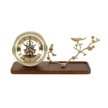 Imagem de KEG801302 Decoração de casa relógio de mesa de latão imitação mecânico relógio de mesa colocação sala de estar quarto desktop decoração doméstica relógio e relógio de bancada