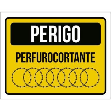 Imagem de Placa Perigo Cerca Perfurocortante Concertina Arame 36X46